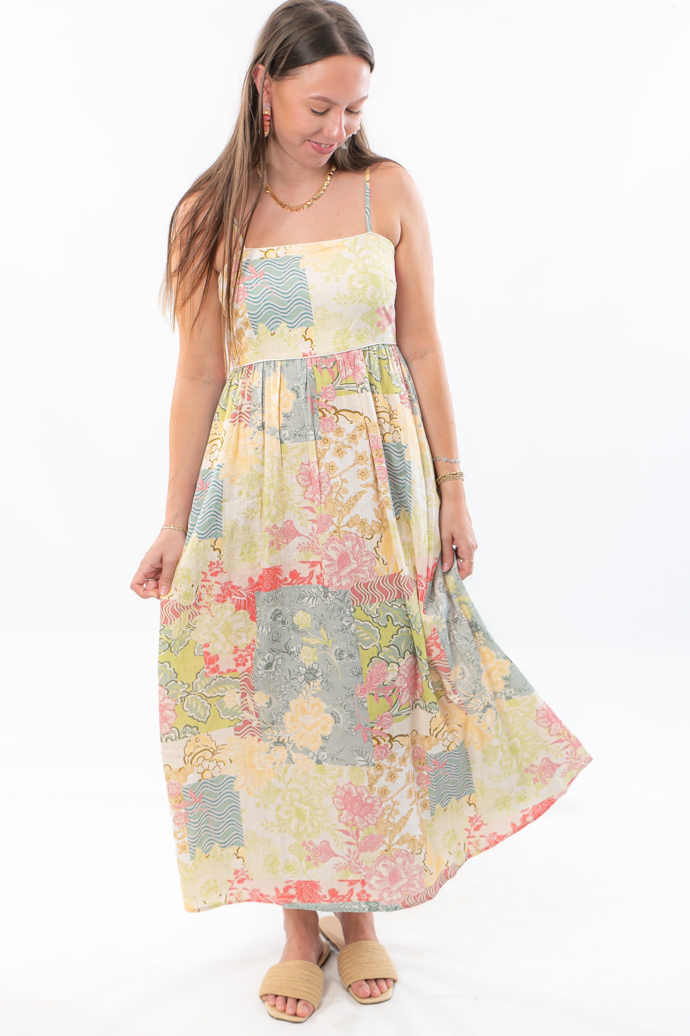 MinkPink Aurora Strappy Patchwork Midi Dress - Dreamy