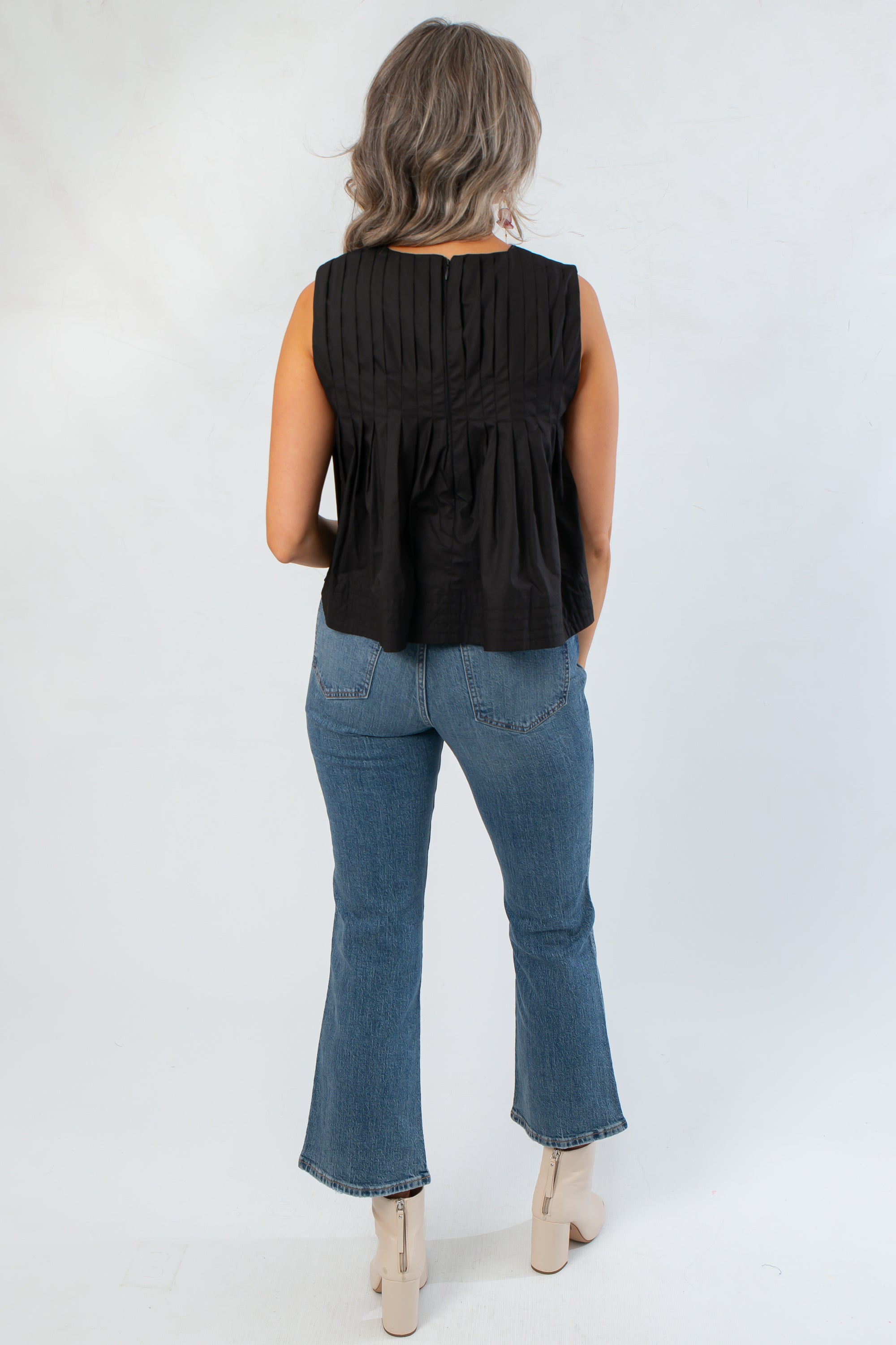 Charlene Black Pintuck Sleeveless Blouse