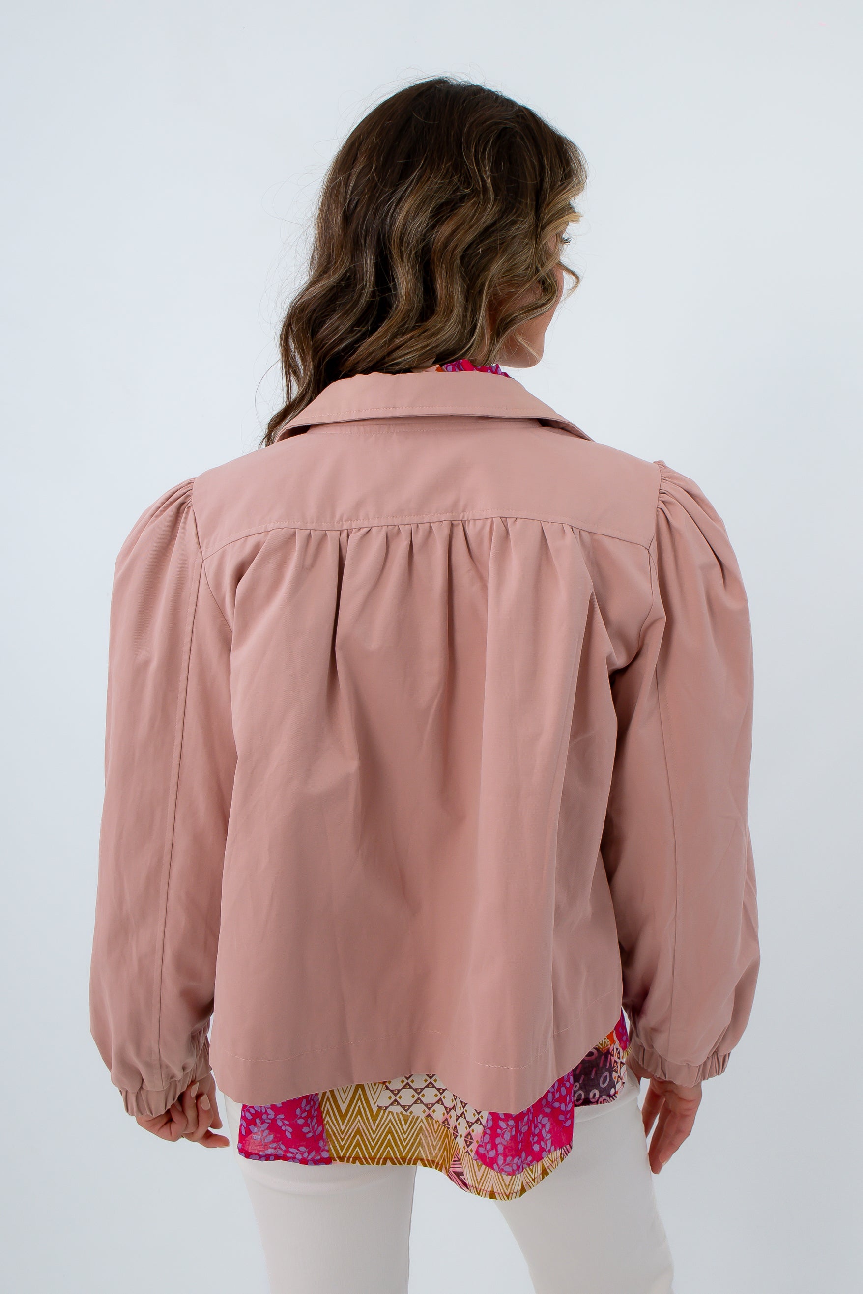 Fully lined blush jacket for weddings and workwear, lightweight jacket for fall, jacket with puff sleeves, pink jacket