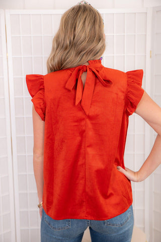 Daphne Rust Red Corduroy Ruffle Sleeve Top-Tops-Voy-L. Mae Boutique & Wild Mabel Clothing