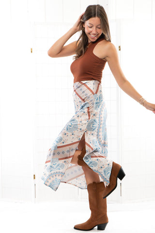 Darla Satin Scarf Print Maxi Skirt-Bottoms-BaeVely-L. Mae Boutique & Wild Mabel Clothing