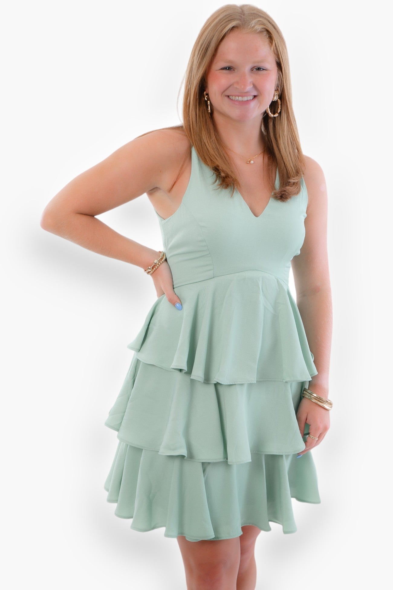 Darling Mint Ruffle Tiered Mini Dress-Dresses-TCEC-L. Mae Boutique &amp; Wild Mabel Clothing