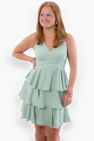 Darling Mint Ruffle Tiered Mini Dress-Dresses-TCEC-L. Mae Boutique & Wild Mabel Clothing