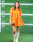 Date Night Orange Puff Sleeve Babydoll Mini Dress-Dresses-idem ditto-L. Mae Boutique & Wild Mabel Clothing