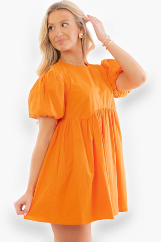 Date Night Orange Puff Sleeve Babydoll Mini Dress-Dresses-idem ditto-L. Mae Boutique & Wild Mabel Clothing