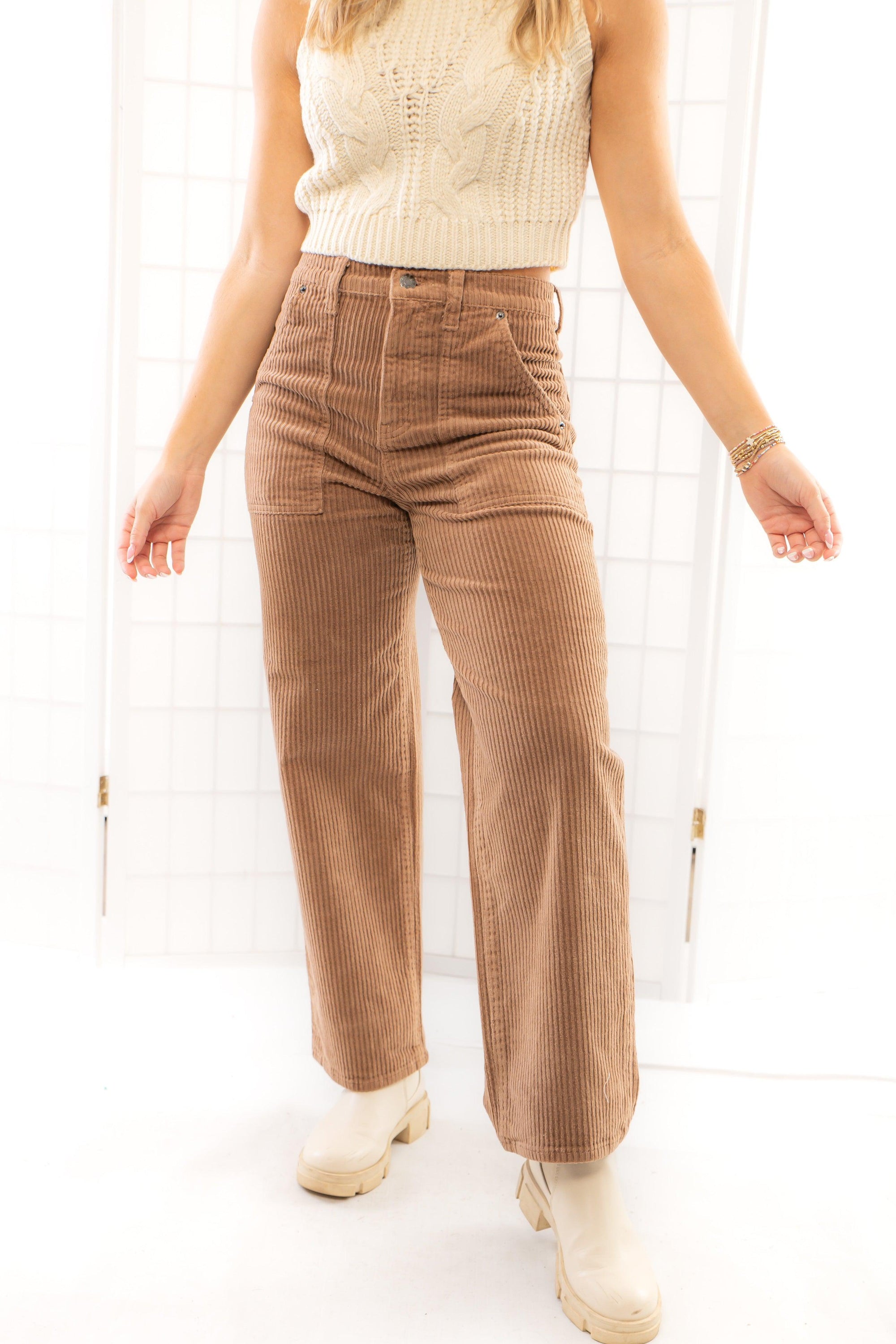 Daze Decaf Pleaser High Rise Wide Ankle Corduroy Pant-Bottoms-Daze Denim-L. Mae Boutique & Wild Mabel Clothing