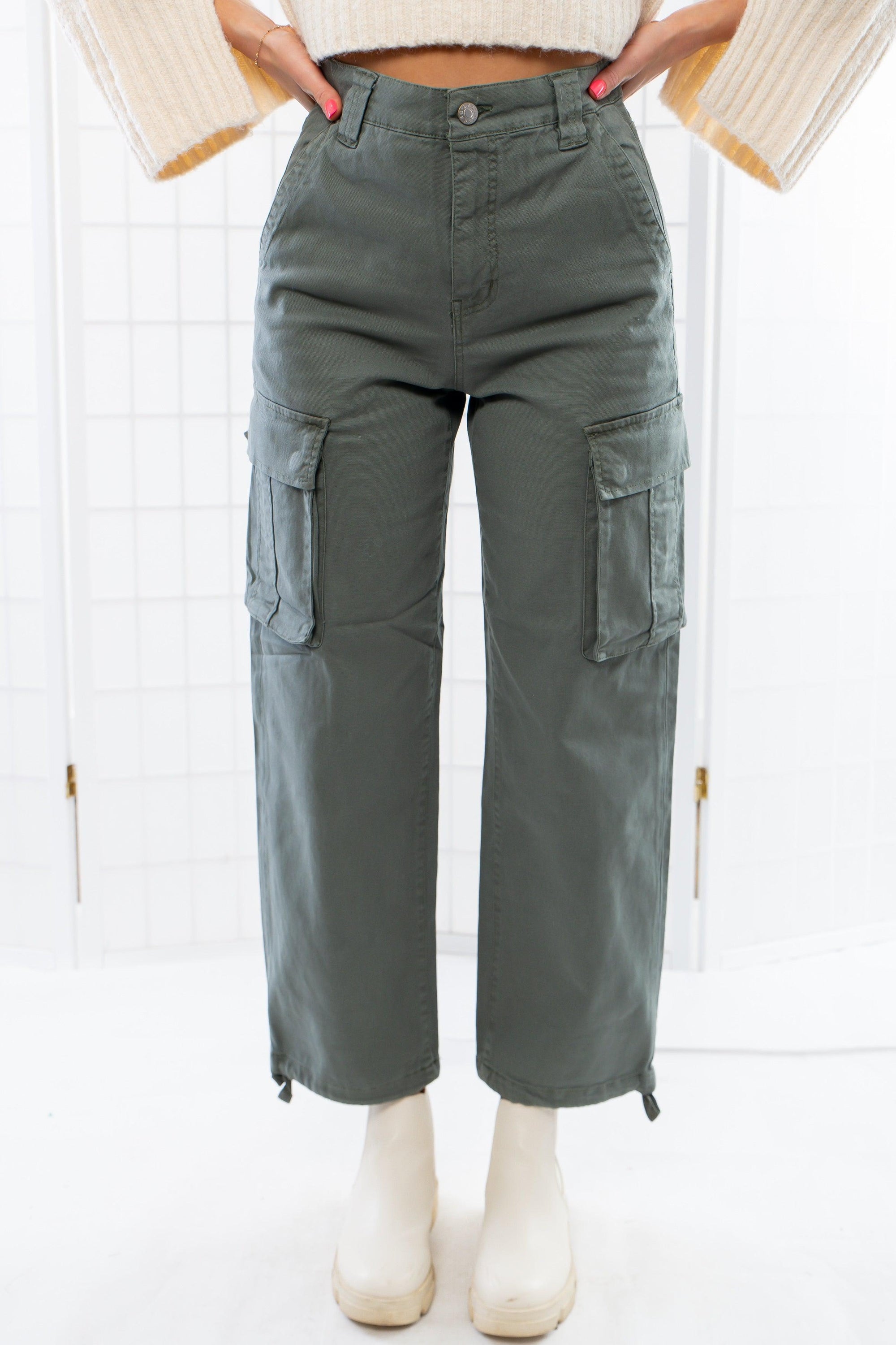 Daze Grass Cadet Cargo High Rise Cinch Hem-Bottoms-Daze Denim-L. Mae Boutique & Wild Mabel Clothing