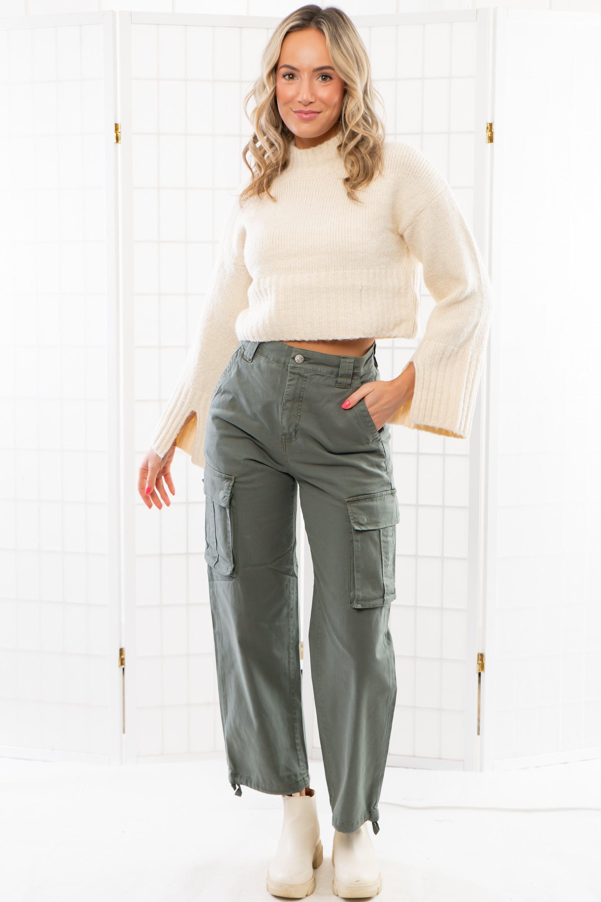 Daze Grass Cadet Cargo High Rise Cinch Hem-Bottoms-Daze Denim-L. Mae Boutique & Wild Mabel Clothing