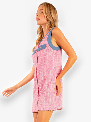 Denim Darling Pink Tweed Dress-Dresses-Heyson-L. Mae Boutique & Wild Mabel Clothing