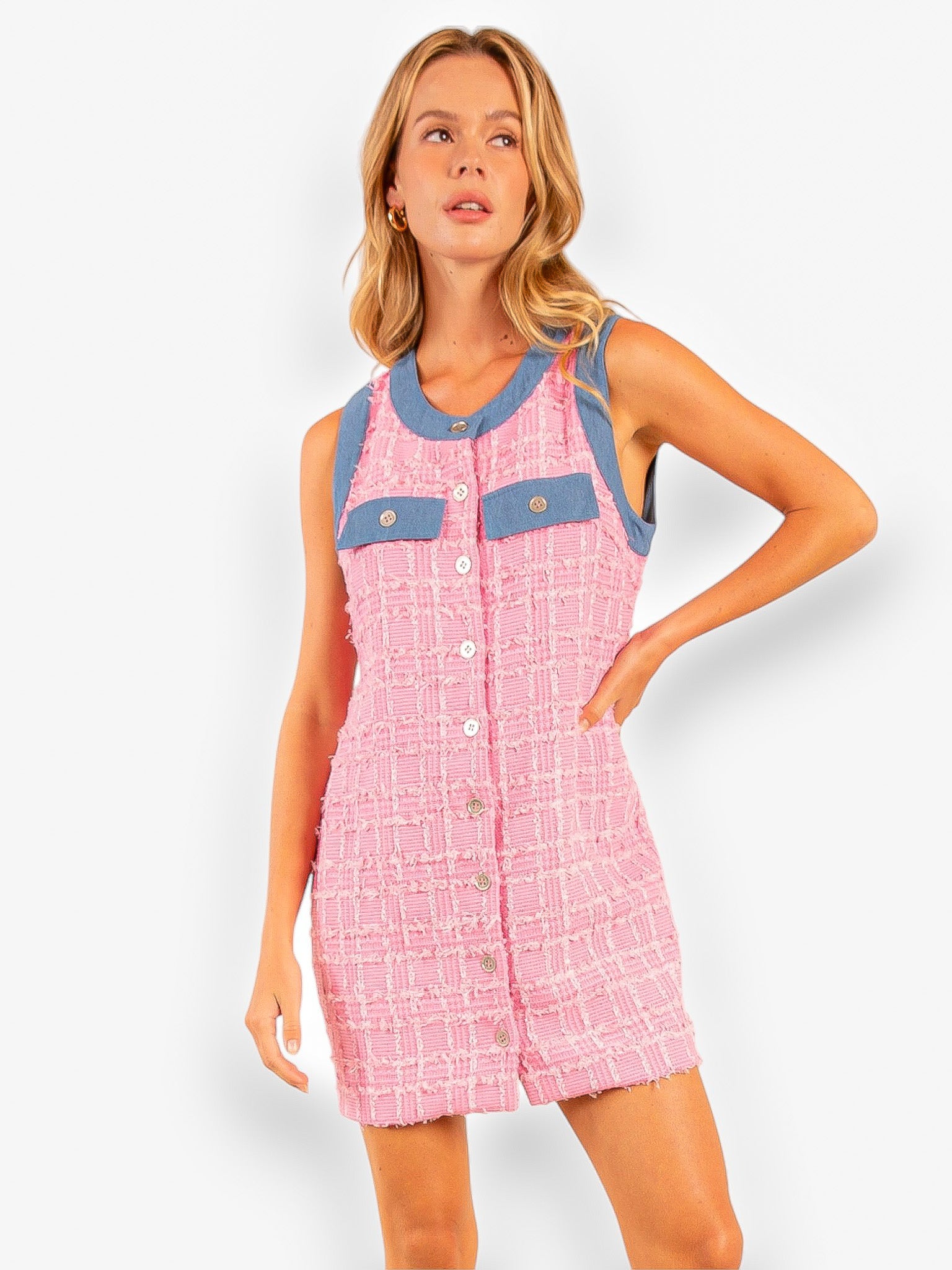 Denim Darling Pink Tweed Dress-Dresses-Heyson-L. Mae Boutique &amp; Wild Mabel Clothing