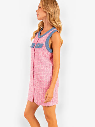 Denim Darling Pink Tweed Dress-Dresses-Heyson-L. Mae Boutique & Wild Mabel Clothing