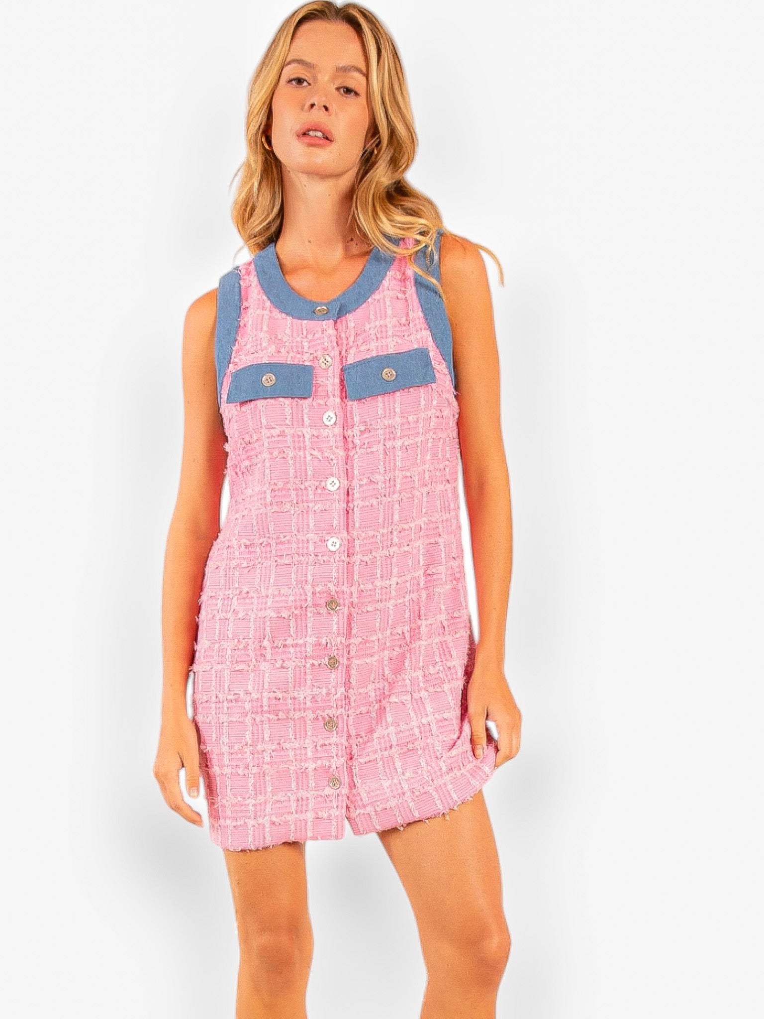 Denim Darling Pink Tweed Dress-Dresses-Heyson-L. Mae Boutique &amp; Wild Mabel Clothing