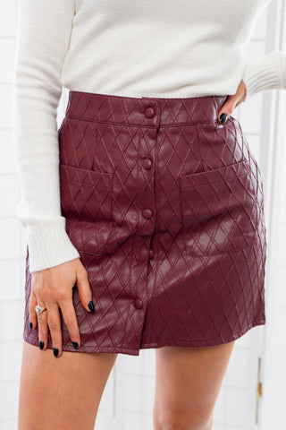 Diamond in the Rough Wine Faux Leather Button Up Skirt-Bottoms-Very J-L. Mae Boutique & Wild Mabel Clothing