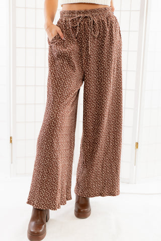 Ditzy Daisy Brown Floral Wide Leg Pants-Bottoms-In February-L. Mae Boutique & Wild Mabel Clothing