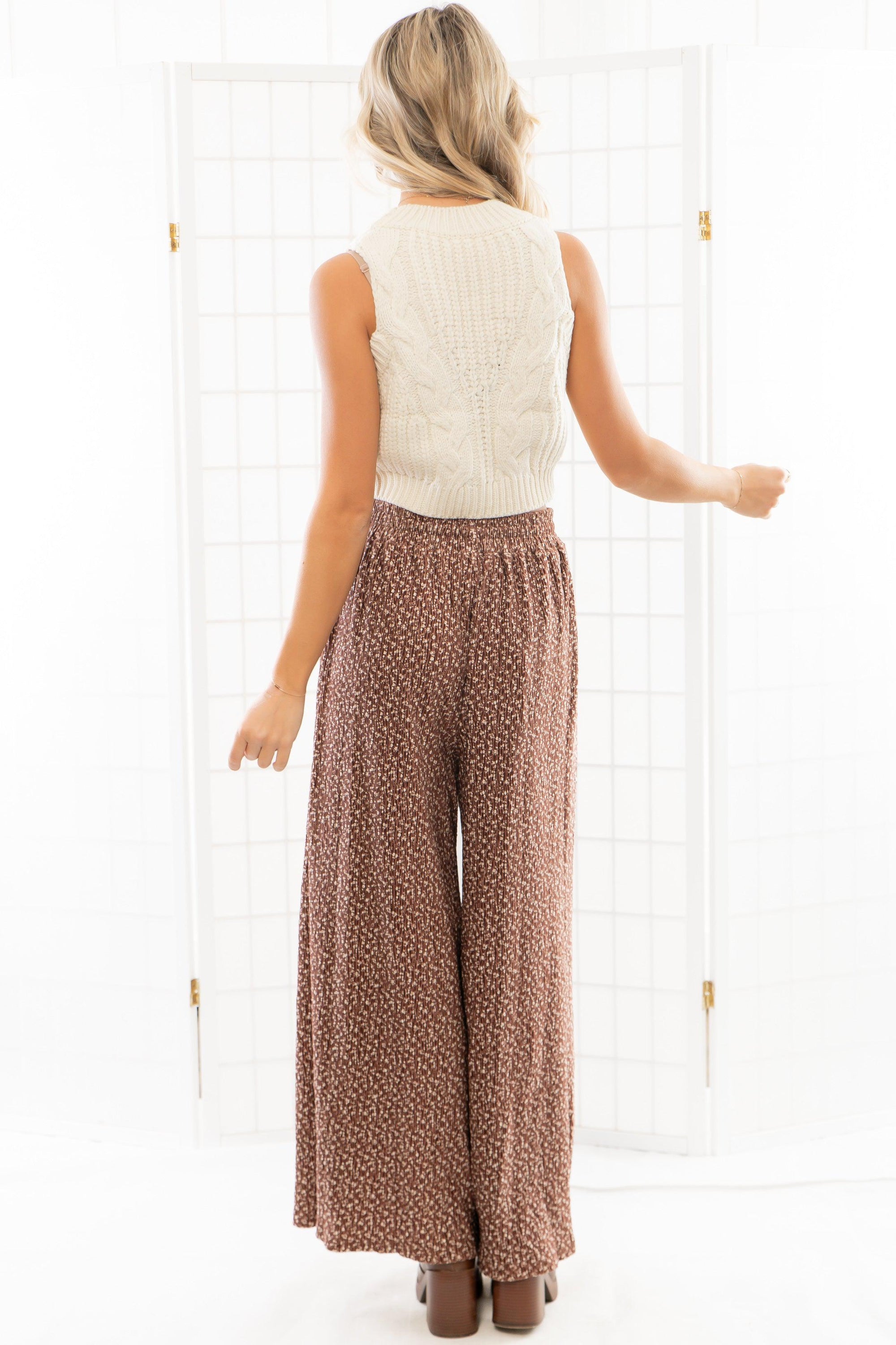 Ditzy Daisy Brown Floral Wide Leg Pants-Bottoms-In February-L. Mae Boutique &amp; Wild Mabel Clothing