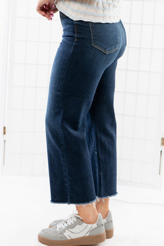 Dolly Dark Wash High Rise Wide Leg Crop Jean-Bottoms-Judy Blue-L. Mae Boutique & Wild Mabel Clothing