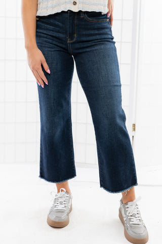 Dolly Dark Wash High Rise Wide Leg Crop Jean-Bottoms-Judy Blue-L. Mae Boutique & Wild Mabel Clothing