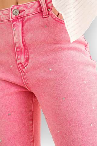 Dolly Days Studded Rhinestone Crop Flare Jeans - Pink & Black-Blue B-L. Mae Boutique
