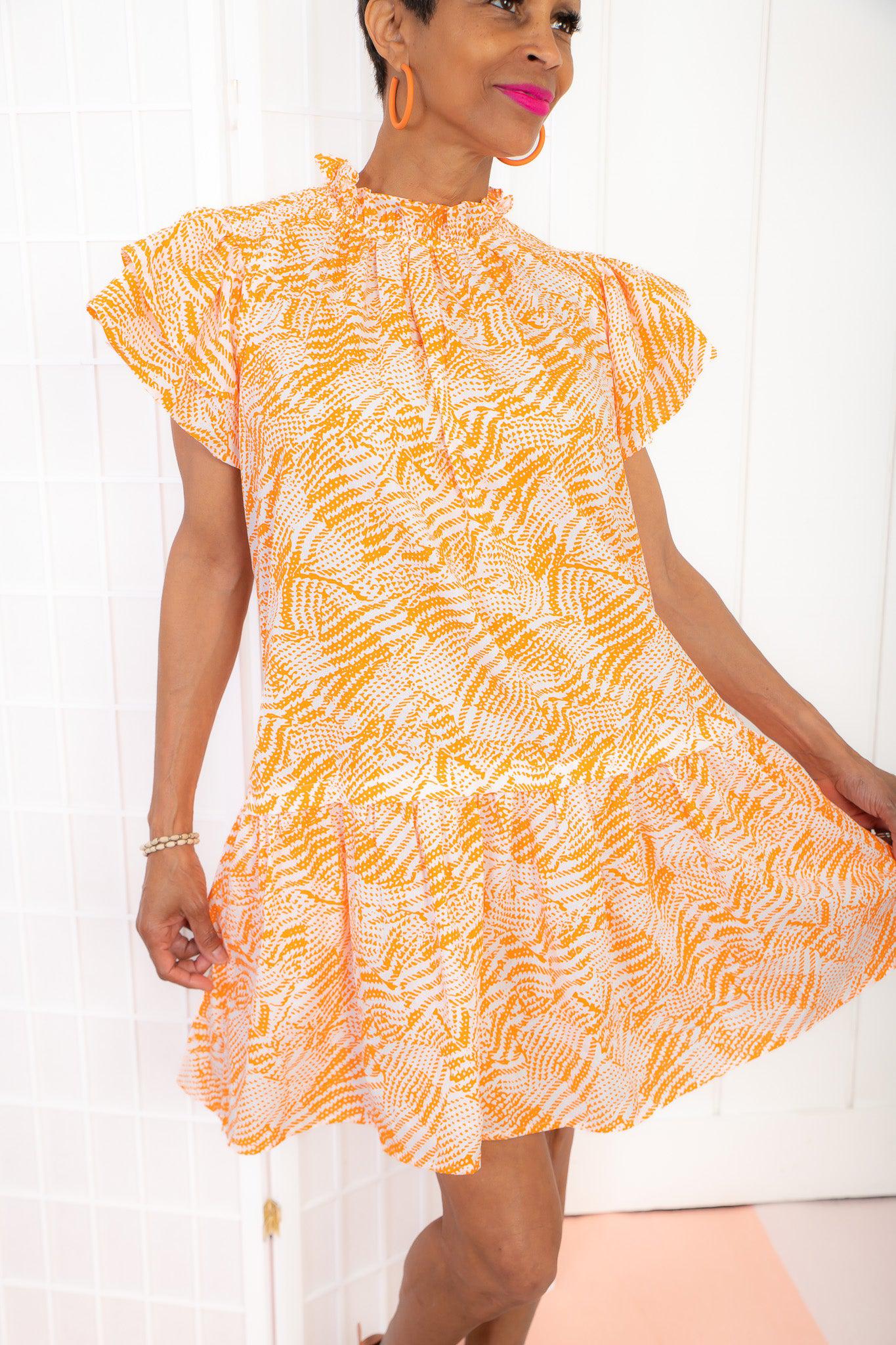 Dolores Orange Print Dress-Dresses-Pinch-L. Mae Boutique & Wild Mabel Clothing