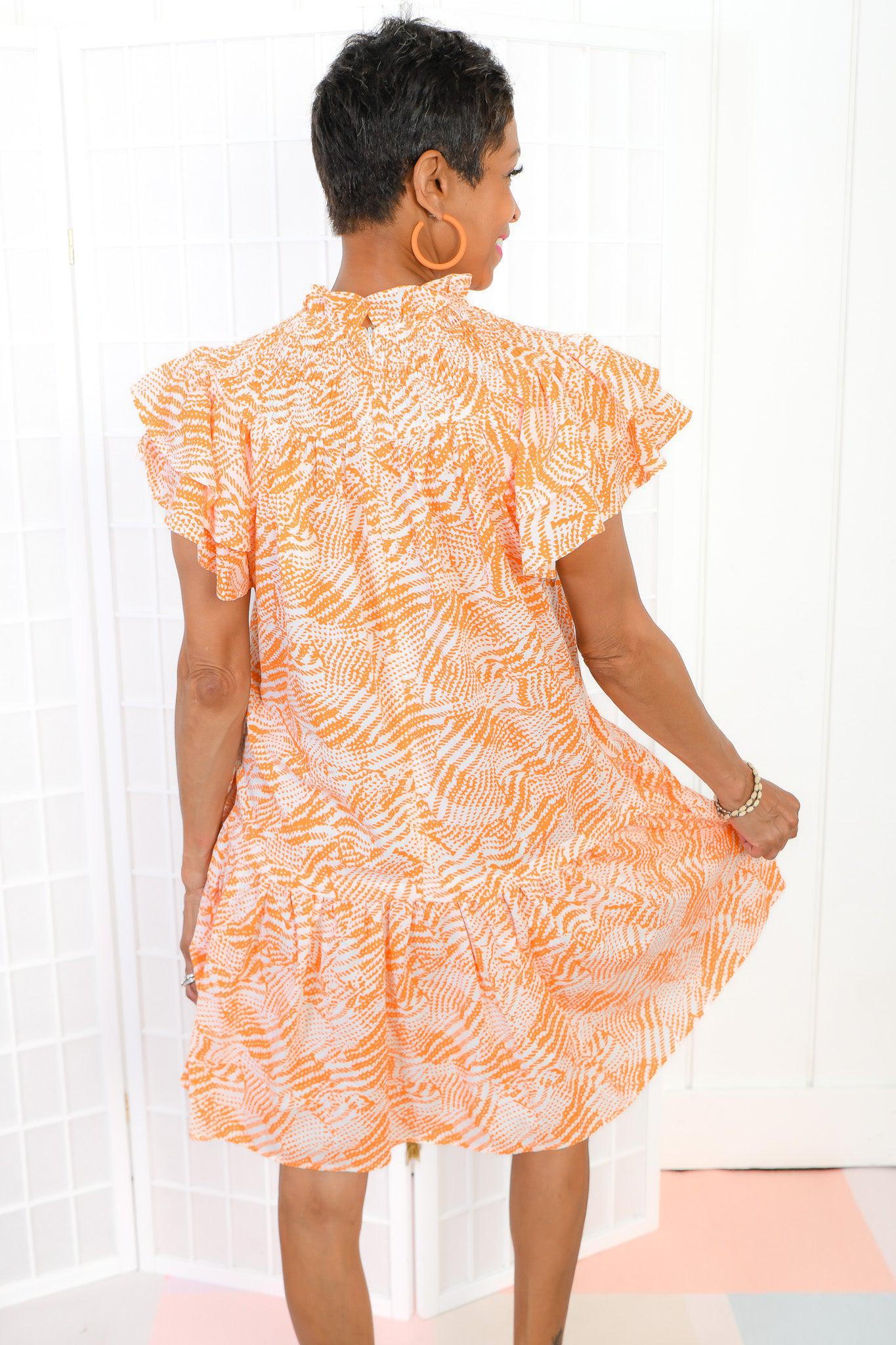 Dolores Orange Print Dress-Dresses-Pinch-L. Mae Boutique & Wild Mabel Clothing