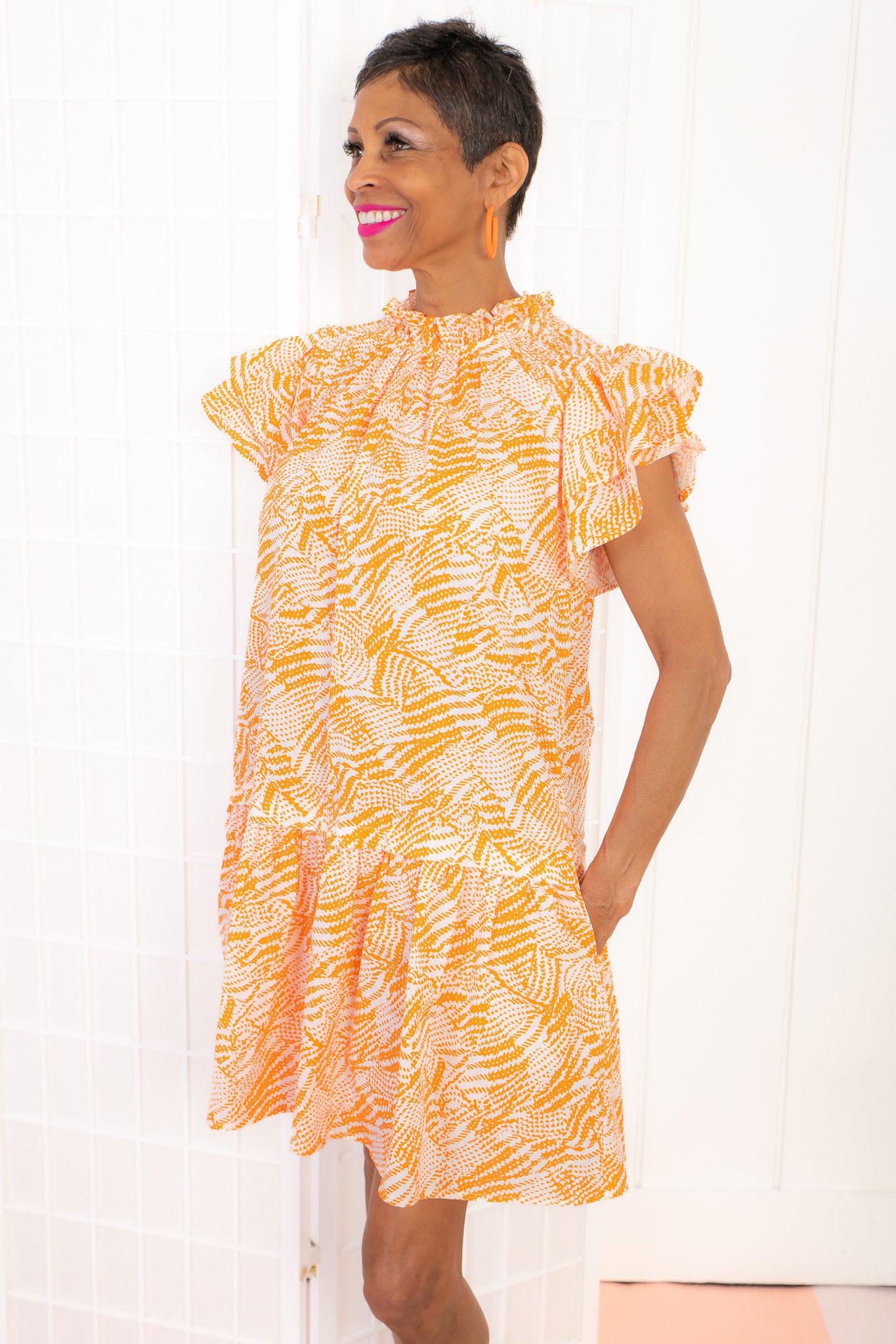 Dolores Orange Print Dress-Dresses-Pinch-L. Mae Boutique &amp; Wild Mabel Clothing