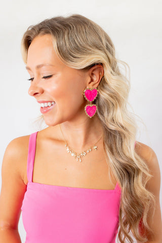 Double the Fun Pink Heart Drop Earrings-Jewelry-Golden Stella-L. Mae Boutique & Wild Mabel Clothing