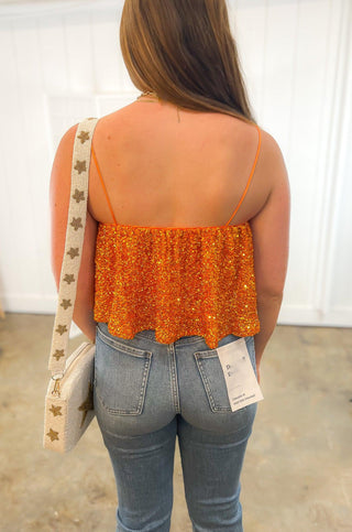 Dream Team Orange Sequin Tank Top-Tops-TCEC-L. Mae Boutique & Wild Mabel Clothing