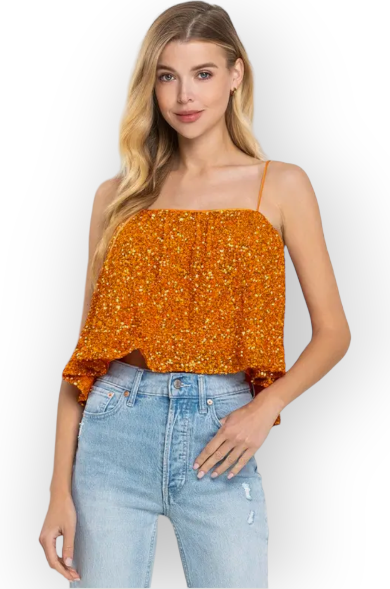 Dream Team Orange Sequin Tank Top-Tops-TCEC-L. Mae Boutique &amp; Wild Mabel Clothing