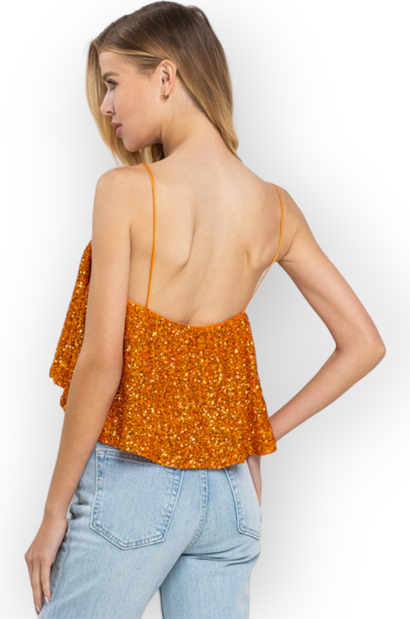 Dream Team Orange Sequin Tank Top-Tops-TCEC-L. Mae Boutique &amp; Wild Mabel Clothing