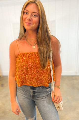 Dream Team Orange Sequin Tank Top-Tops-TCEC-L. Mae Boutique & Wild Mabel Clothing