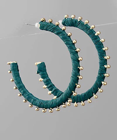 Teal Raffia Hoop Earrings