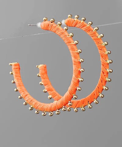 Orange Raffia Hoop Earrings