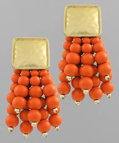 Orange Wooden Fringe Earrings