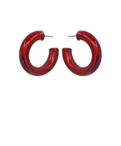 Go Team Burgundy Metallic Hoop Earrings