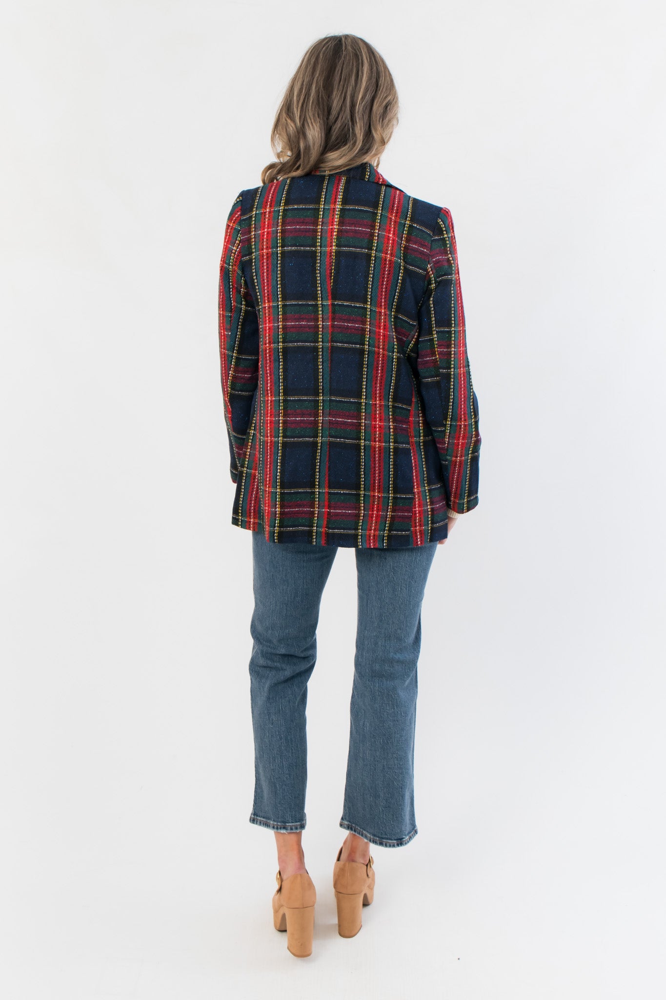 Crystal Pines Navy Plaid Tweed Blazer