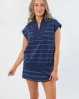 No Limits Navy Stripe Half Zip Top