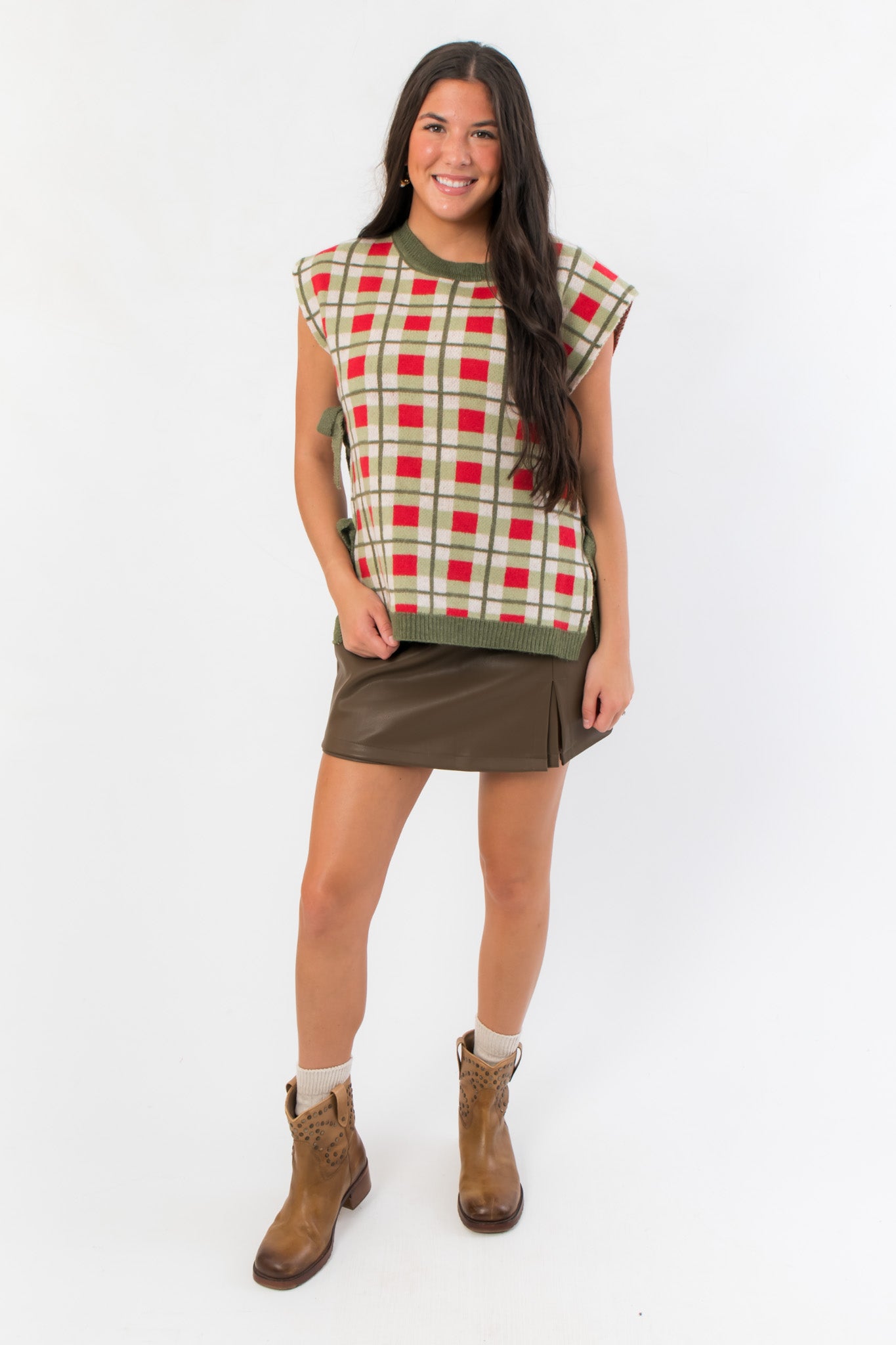 Holiday Spirit Green Plaid Sweater Vest