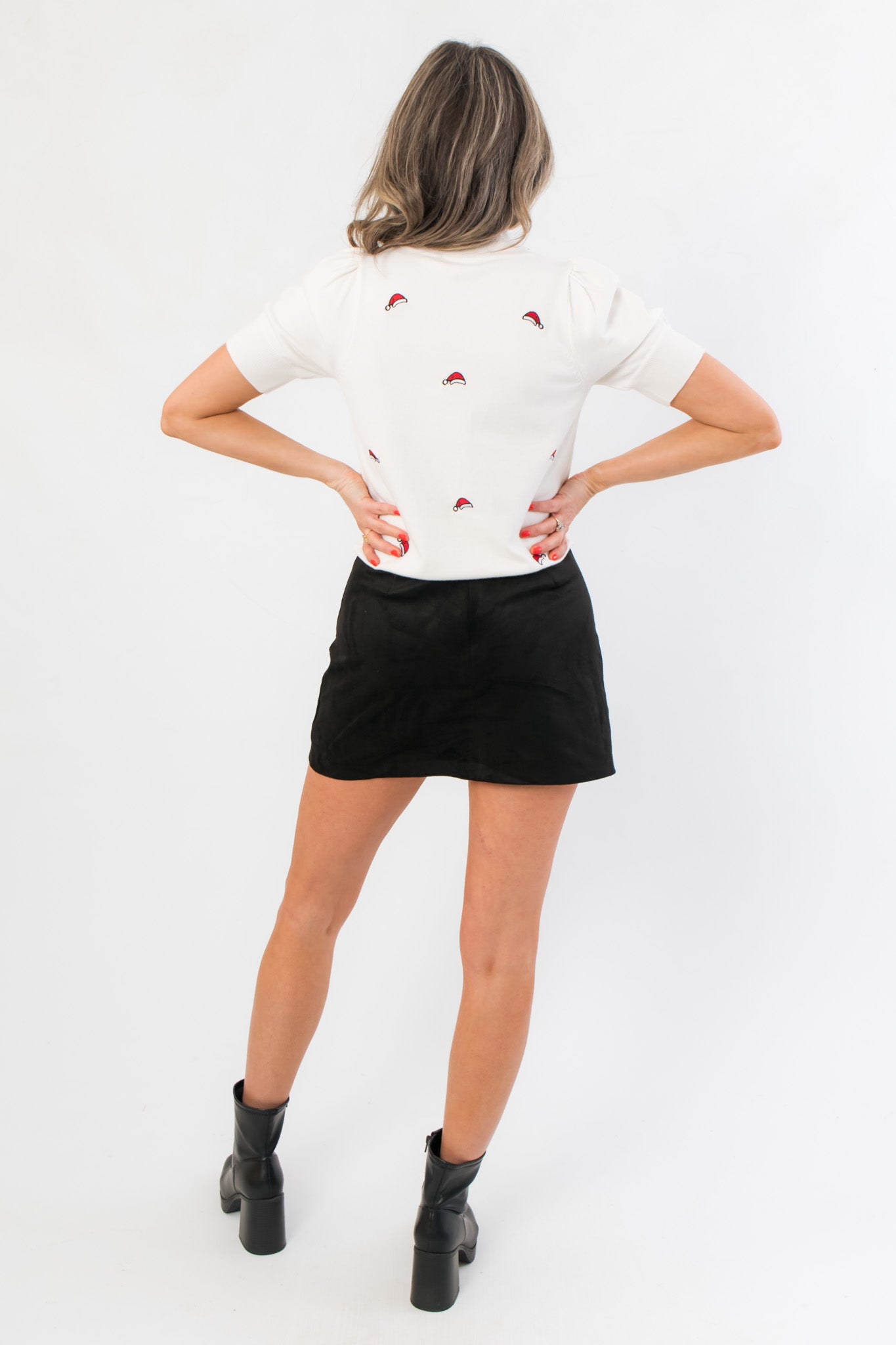 Santa Hat White Short Sleeve Sweater