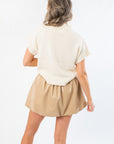 Nina Beige Faux Leather Bubble Hem Mini Skirt