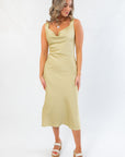 Sage Satin Glamorous Cowl Neck Midi Dress