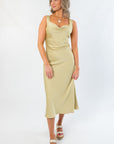 Sage Satin Glamorous Cowl Neck Midi Dress
