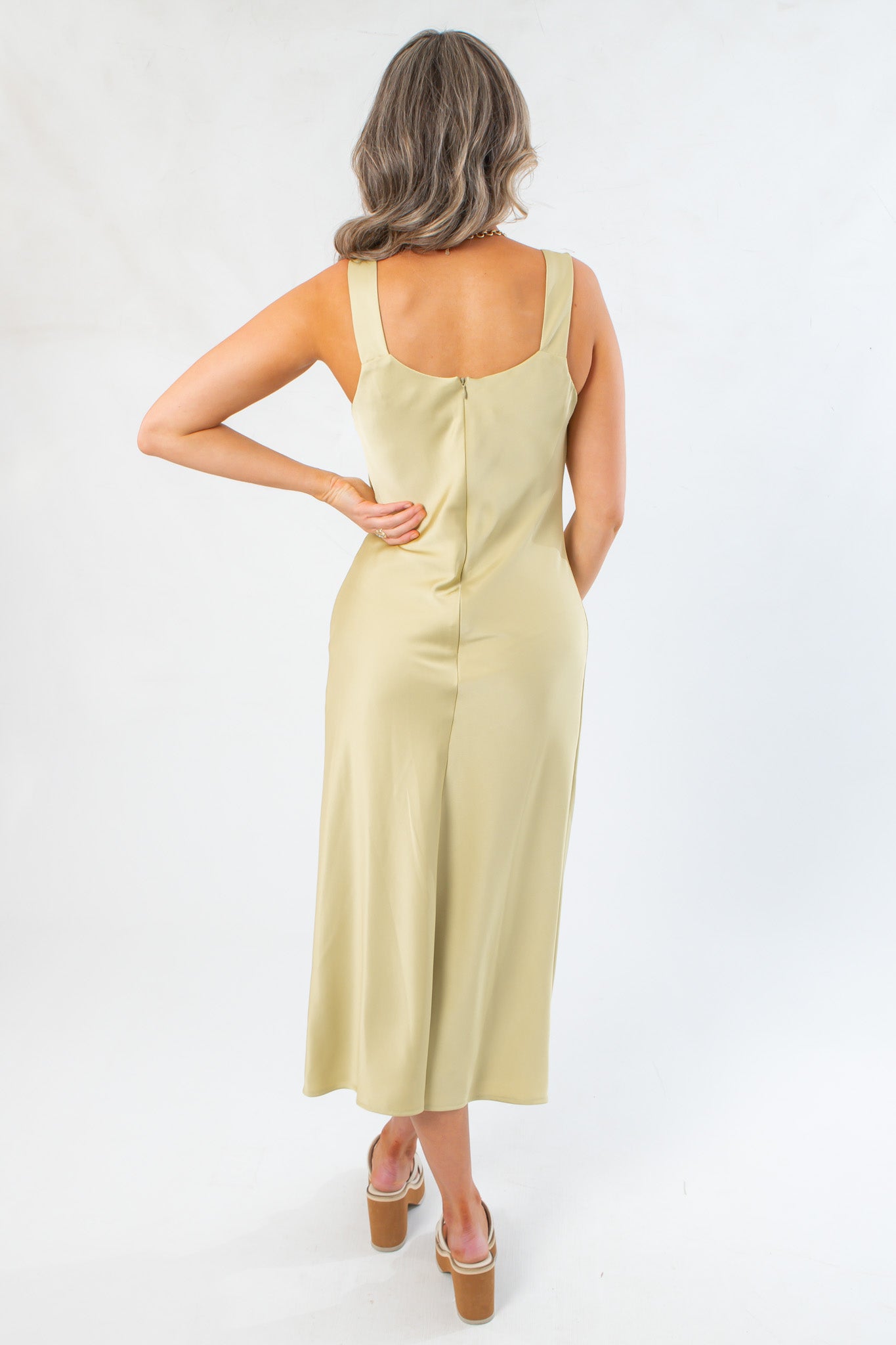 Sage Satin Glamorous Cowl Neck Midi Dress