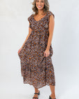 THML Brown Leopard Print Flutter Sleeve Maxi Dress