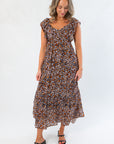 THML Brown Leopard Print Flutter Sleeve Maxi Dress