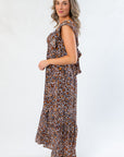 THML Brown Leopard Print Flutter Sleeve Maxi Dress