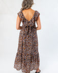 THML Brown Leopard Print Flutter Sleeve Maxi Dress