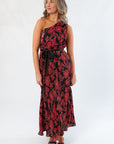 Love Affair One Shoulder Floral Red Midi Dress
