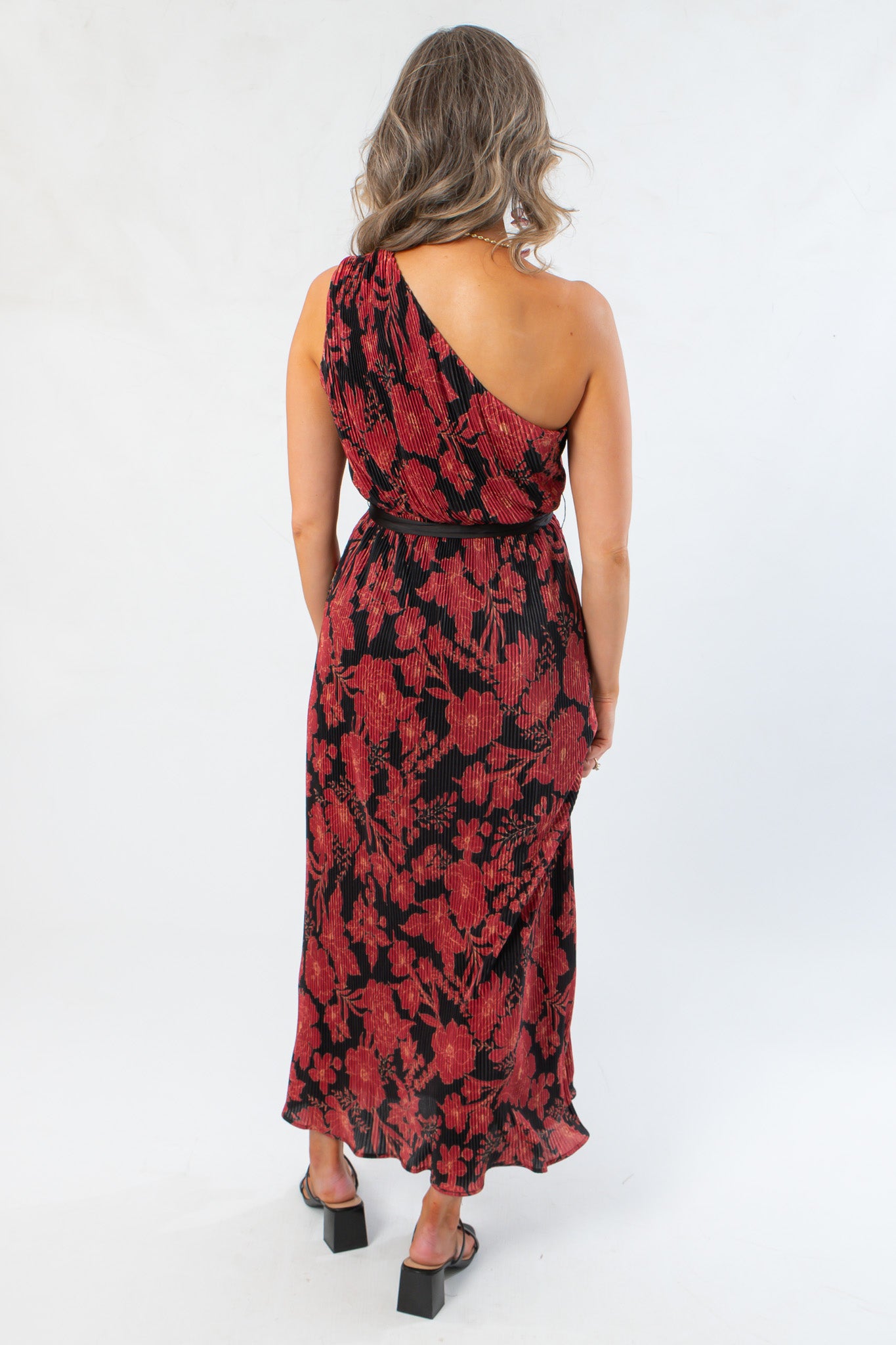 Love Affair One Shoulder Floral Red Midi Dress