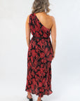 Love Affair One Shoulder Floral Red Midi Dress