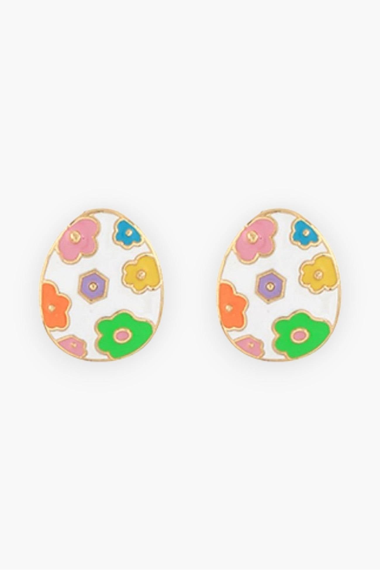 Easter Egg Multi Color Stud Earrings with a playful floral design. These festive accessories feature vibrant pastel colors, perfect for spring celebrations.